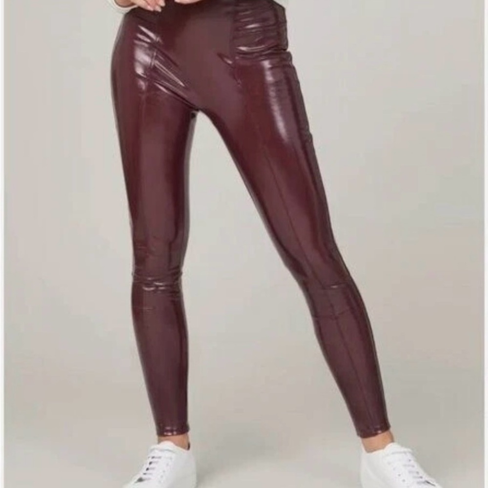 Spanx Faux Patent Leggings in Ruby Size Medium Petite 25.5” Inseam